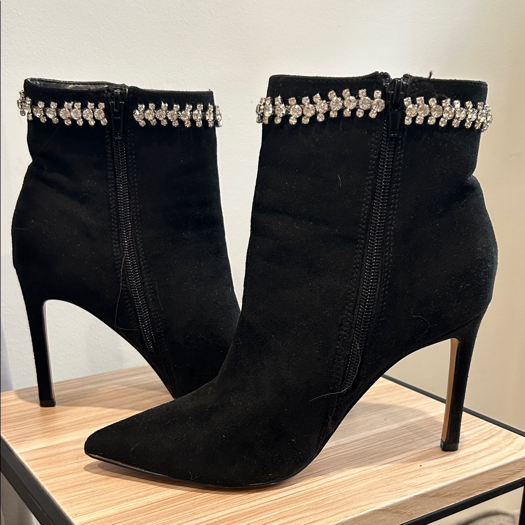 Express Black Heeled Boots With Sparkling Accents